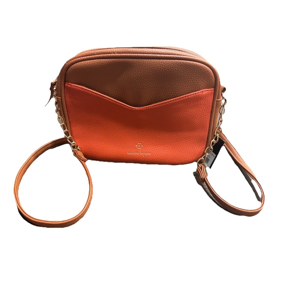 Nanette Lepore Leather Camera Crossbody Bag NWT Purse Pebbled Brown Colorblock